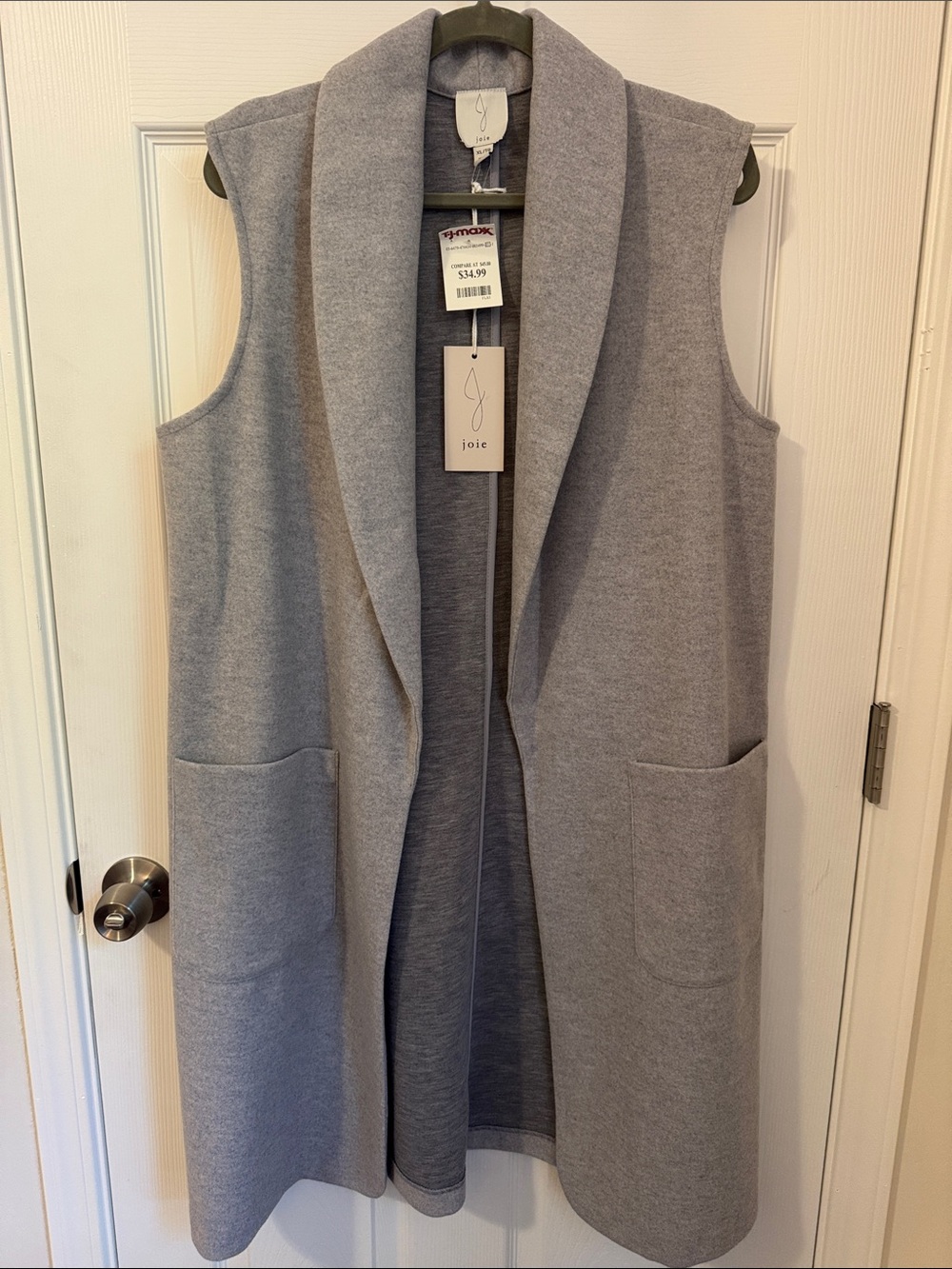 Joie Light Gray Sleeveless Shawl Collar Long Vest
